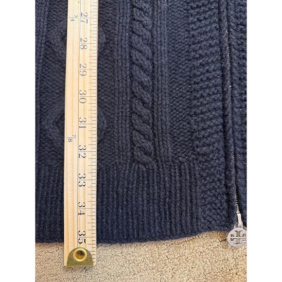 Tory Burch Dress Womens XS Black Pure Merino Wool Bell Cable Zip Cardigan Goth - Picture 8 of 16